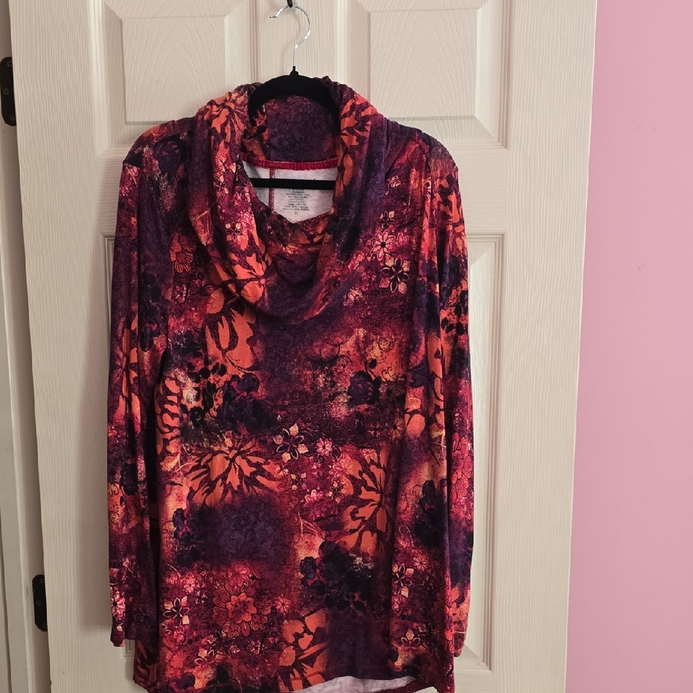Westbound Floral Cowl‎ Neck Sweater - Red and Purple